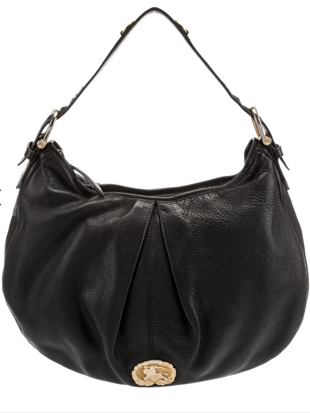 Burberry Black Leather Hobo with Gold Emblem
